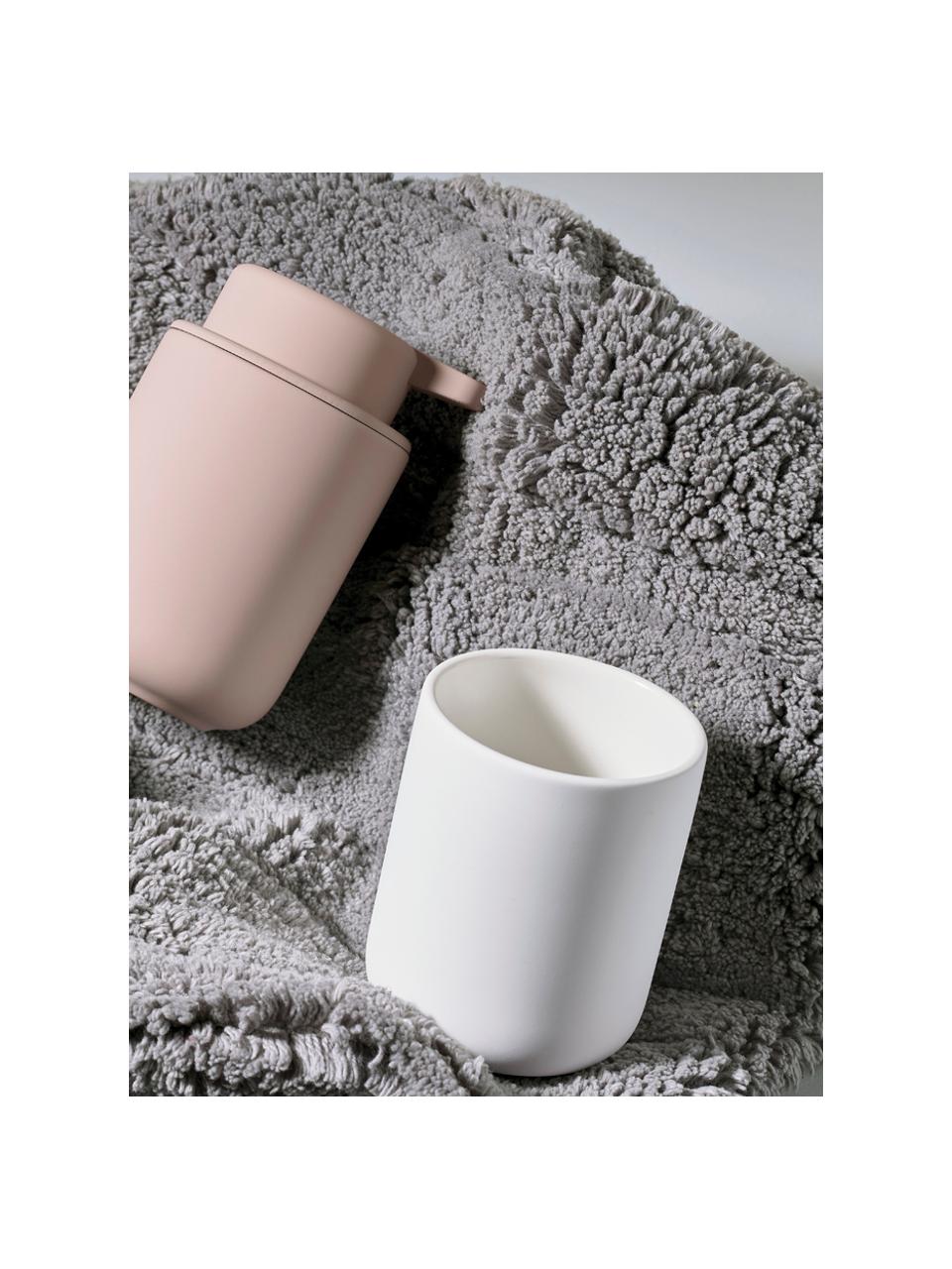 Kubek na szczoteczki z kamionki Ume, Ceramika pokryta miękką w dotyku powłoką (tworzywo sztuczne), Biały, Ø 8 x W 10 cm