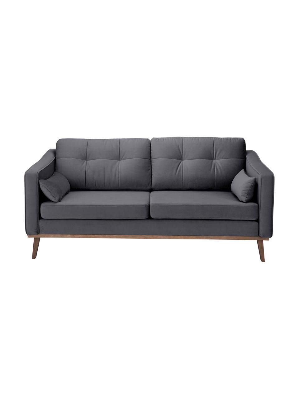 Samt-Sofa Alva (2-Sitzer) in Dunkelgrau mit Holz-Füssen, Bezug: Samt (Hochwertiger Polyes, Gestell: Massives Kiefernholz, Samt Dunkelgrau, B 184x T 94 cm