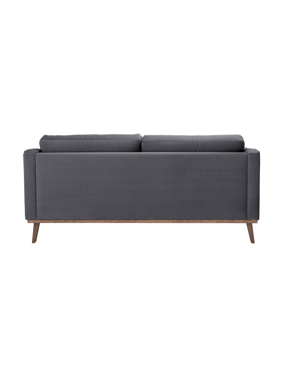 Sofa z aksamitu z drewnianymi nogami Alva (2-osobowa), Tapicerka: aksamit (wysokiej jakości, Nogi: lite drewno bukowe, barwi, Ciemny szary, S 184 x G 94 cm