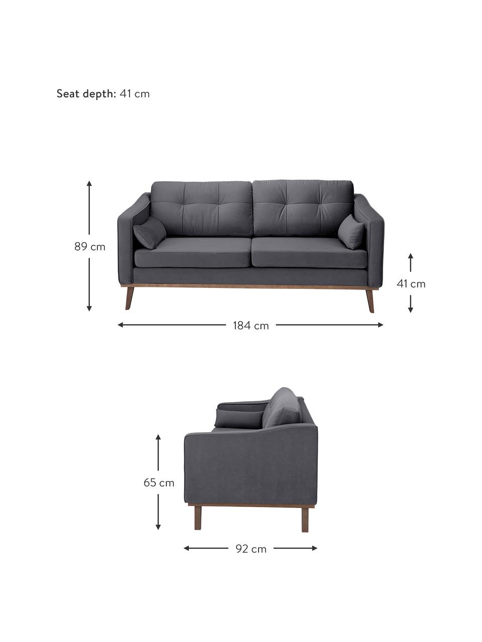 Fluwelen bank Alva (2-zits) in donkergrijs met houten poten, Bekleding: fluweel (hoogwaardig poly, Frame: massief grenenhout, Poten: massief gebeitst beukenho, Donkergrijs, B 160 x D 94 cm