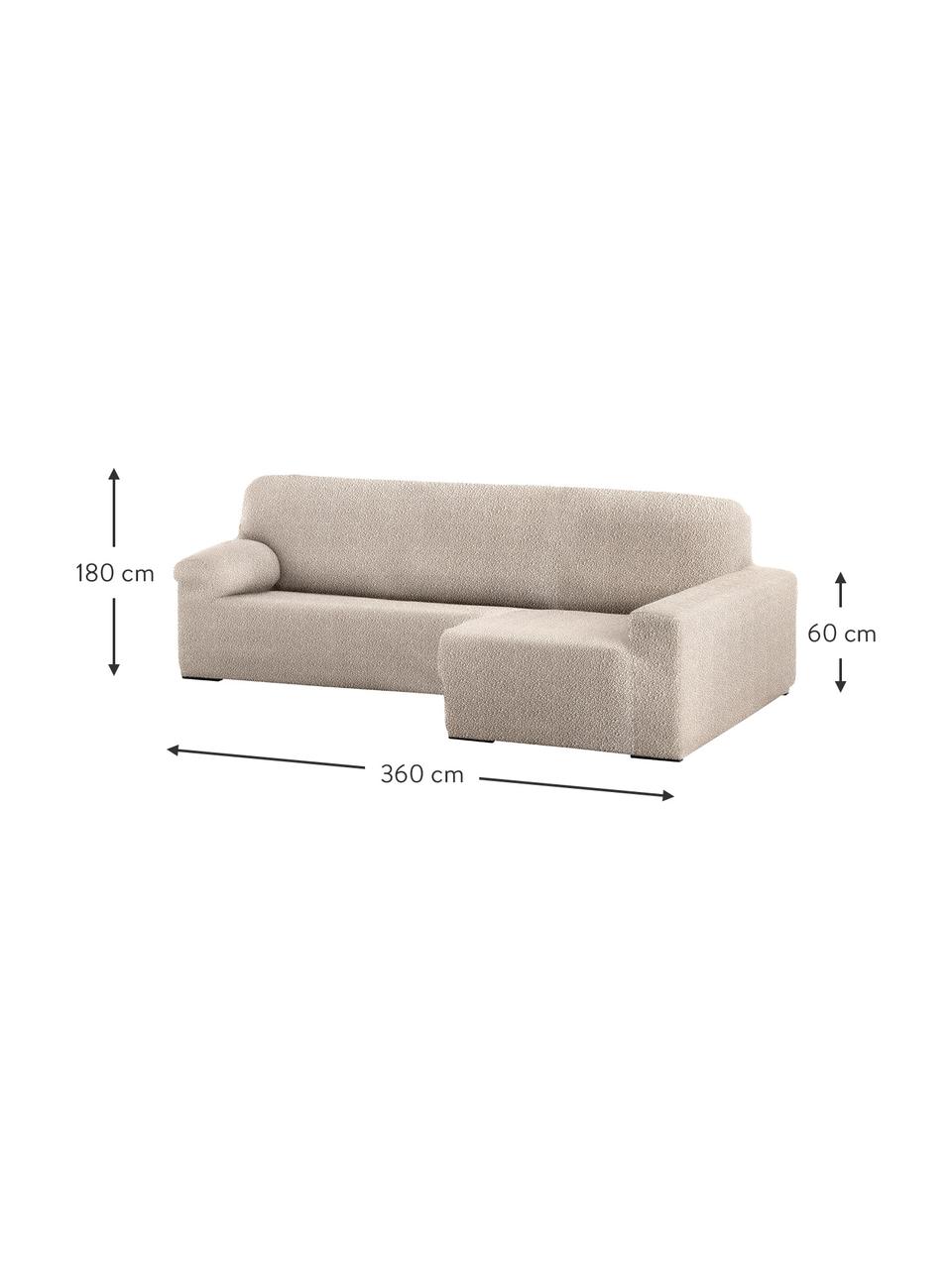 Housse de canapé d'angle Roc, 55 % polyester, 35 % coton, 10 % élastomère, Couleur crème, larg. 360 x prof. 180 cm, méridienne à droite