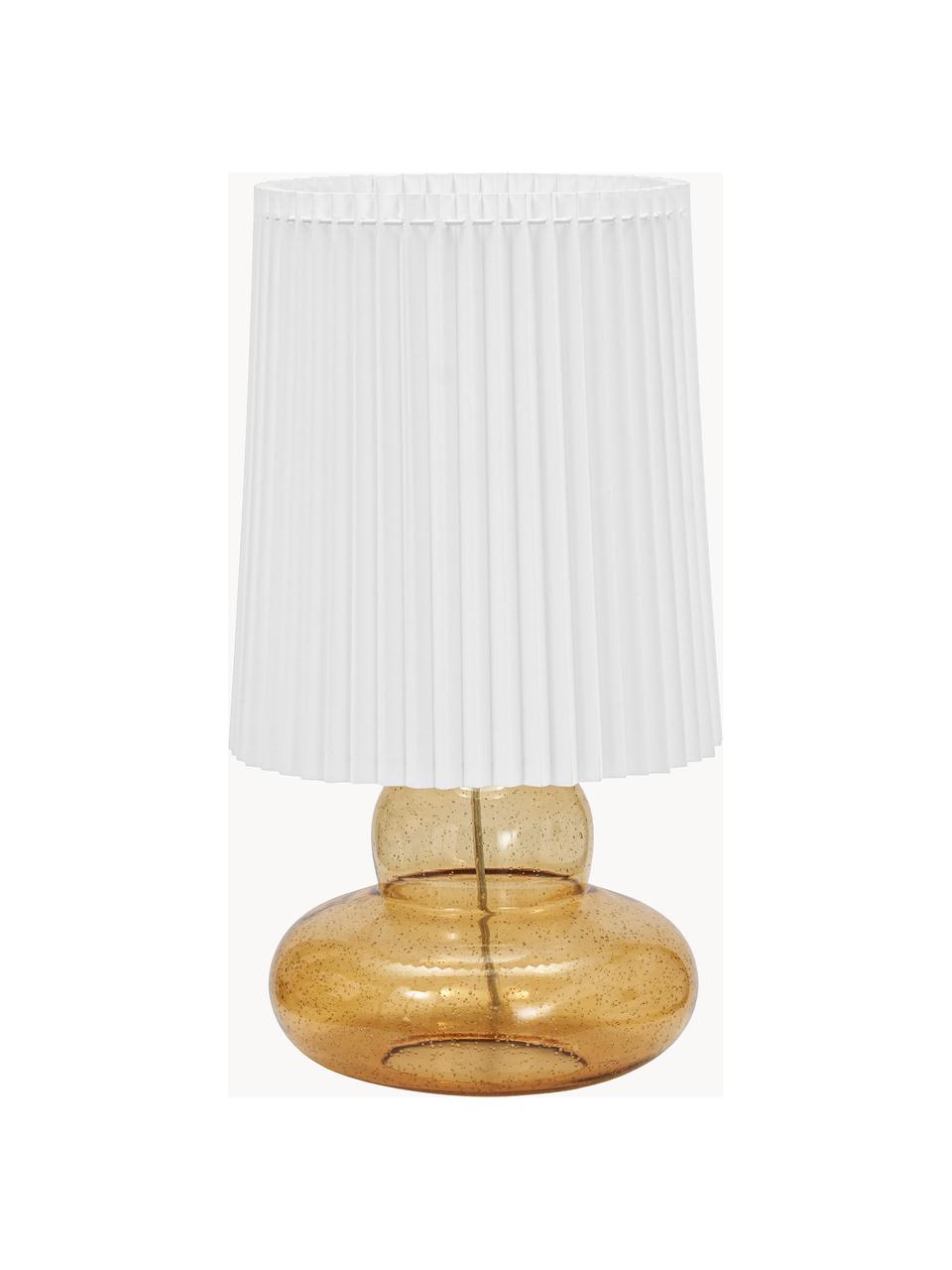 Grote tafellamp Ribe, Lampenkap: stof, metaal, Lampvoet: glas, Okergeel, wit, Ø 28 x H 55 cm