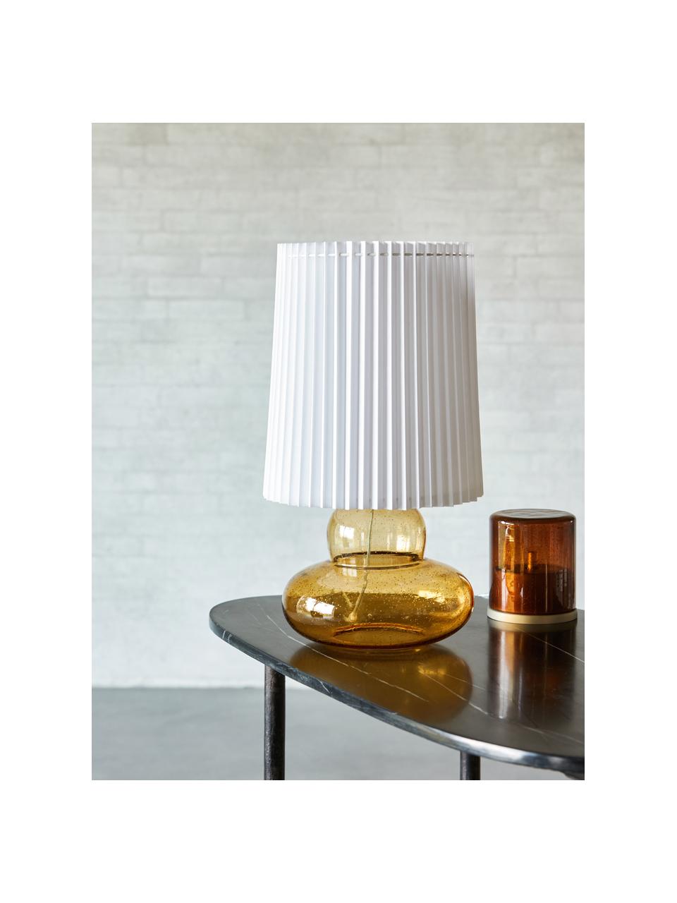 Lámpara de mesa grande Ribe, Pantalla: tela, metal, Cable: cubierto en tela, Ocre, blanco, Ø 28 x Al 55 cm