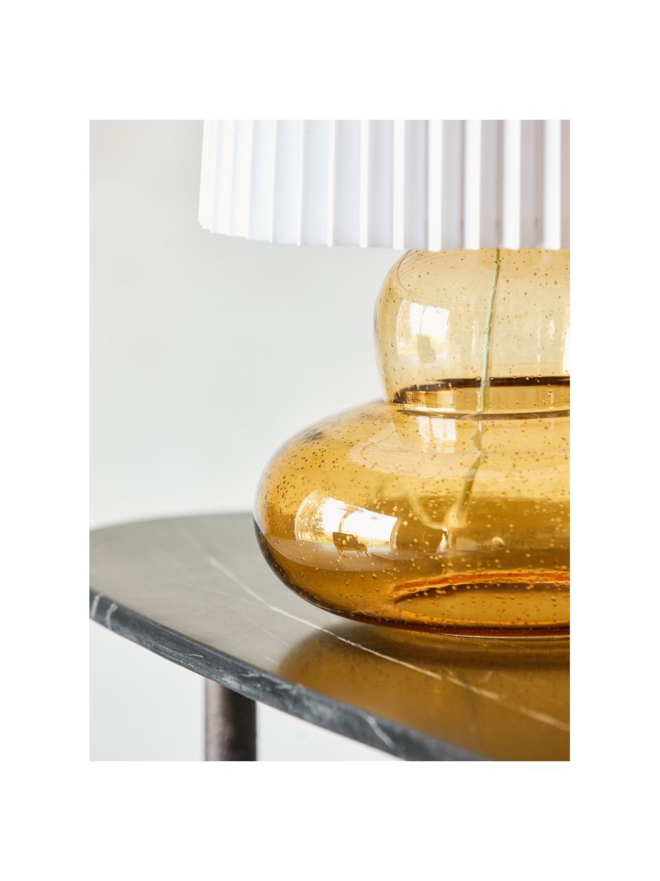 Grote tafellamp Ribe, Lampenkap: stof, metaal, Lampvoet: glas, Okergeel, wit, Ø 28 x H 55 cm