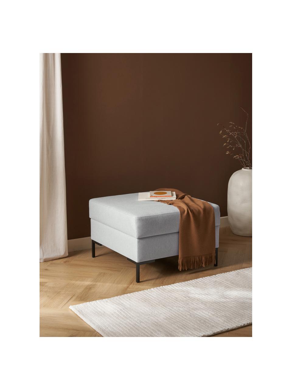 Sofa-Hocker Luna mit Stauraum, Bezug: 100 % Polyester Der strap, Gestell: Massives Buchenholz, Schi, Füße: Metall, galvanisiert Das , Webstoff Hellgrau, Schwarz, B 77 x H 49 cm