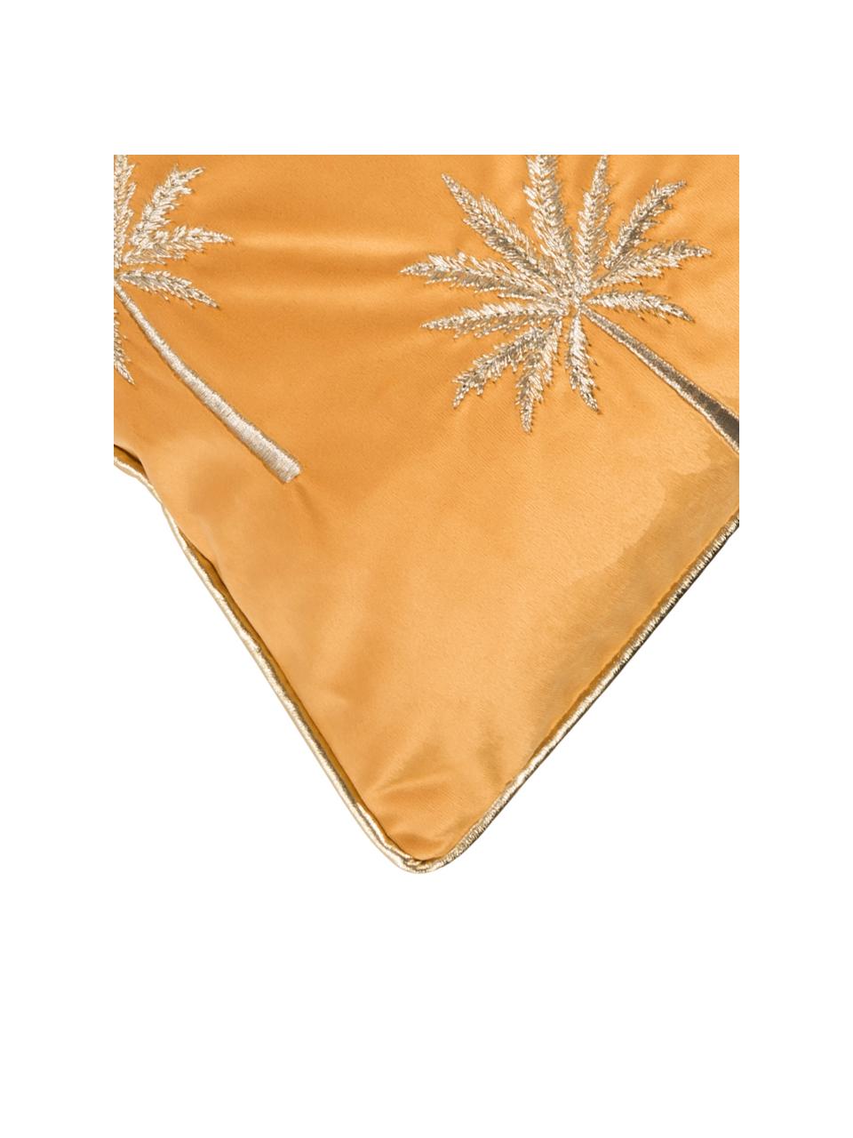 Funda de cojín bordada de terciopelo Palms, 100% terciopelo (poliéster), Amarillo anaranjado, dorado, An 45 x L 45 cm