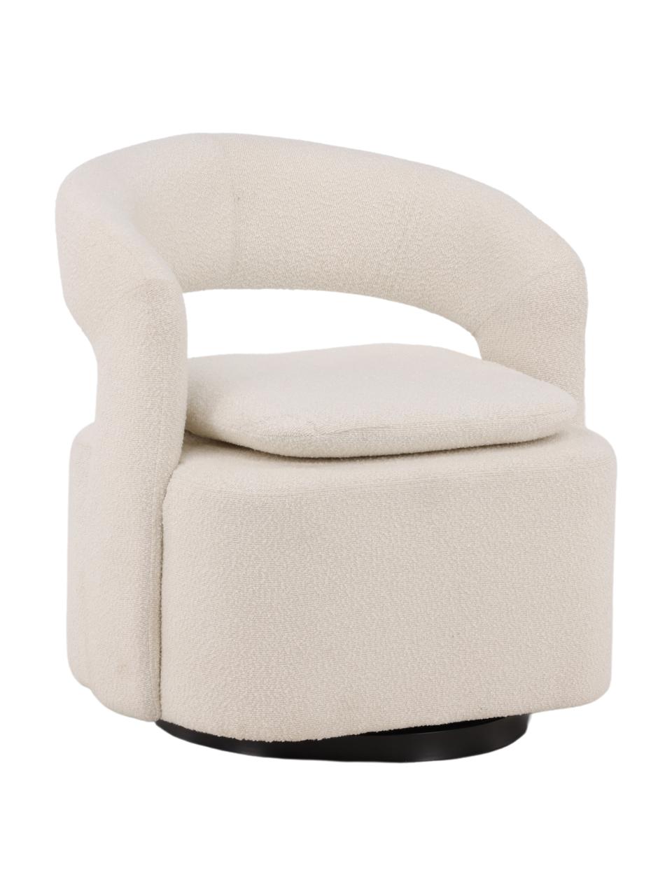 Fauteuil pivotant en tissu bouclé Laurel, Tissu bouclé blanc crème, larg. 69 x haut. 75 cm
