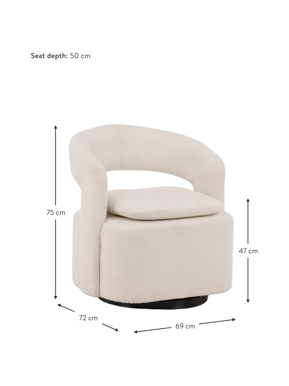 Poltrona in bouclé con funzione girevole Laurel, Rivestimento: bouclé (100% poliestere), Struttura: acciaio rivestito, Bouclé bianco crema, Larg. 69 x Alt. 75 cm