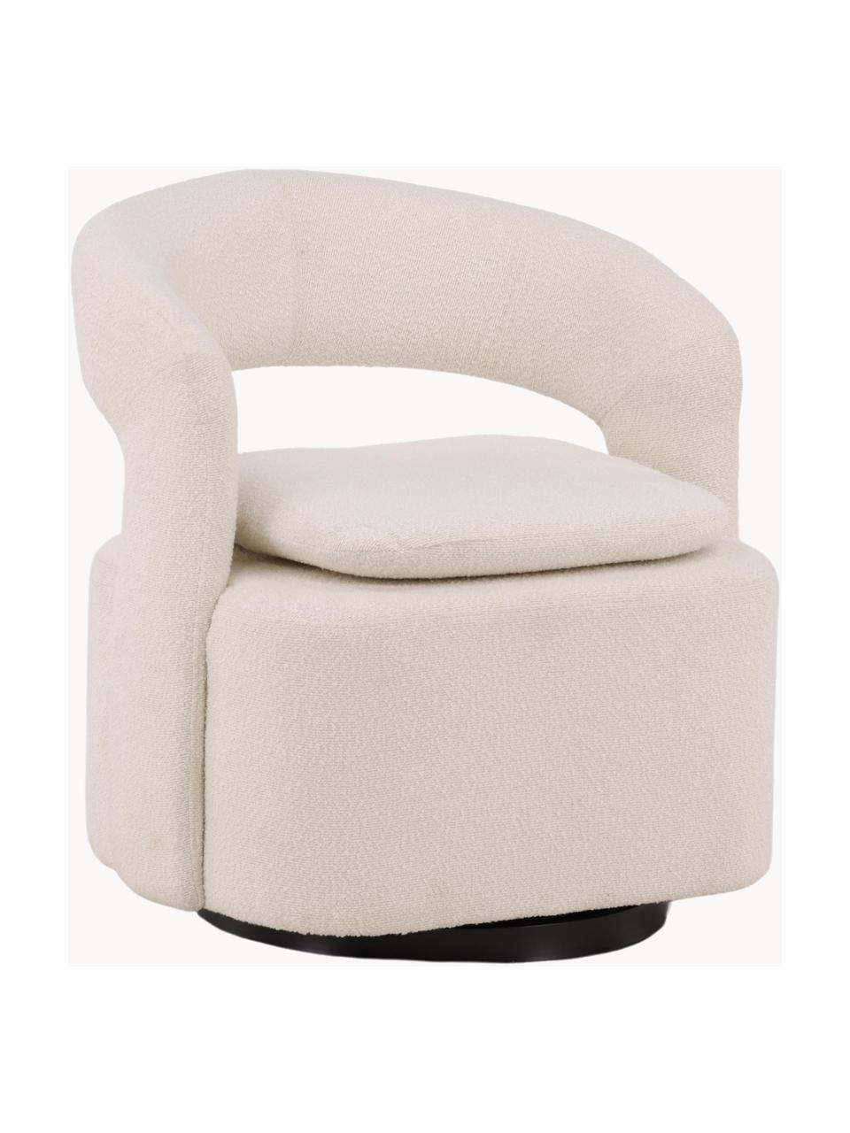 Bouclé loungefauteuil Laurel met draaifunctie, Bekleding: bouclé (100% polyester), Poot: gecoat staal, Bouclé crèmewit, B 69 x H 75 cm