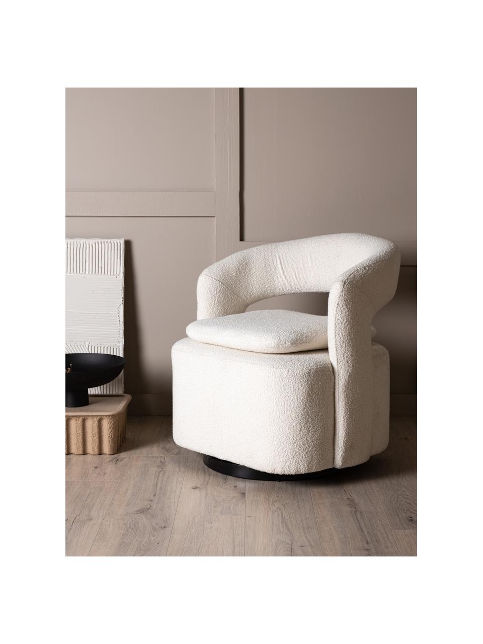 Bouclé loungefauteuil Laurel met draaifunctie, Bekleding: bouclé (100% polyester), Poot: gecoat staal, Bouclé crèmewit, B 69 x H 75 cm