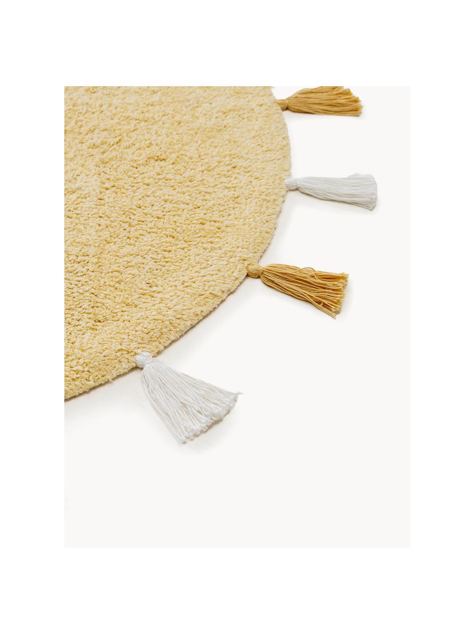 Ručne tuftovaný okrúhly detský koberec so strapcami Malu, 100 %  bavlna, Svetložltá, Ø 100 (veľkosť XS)
