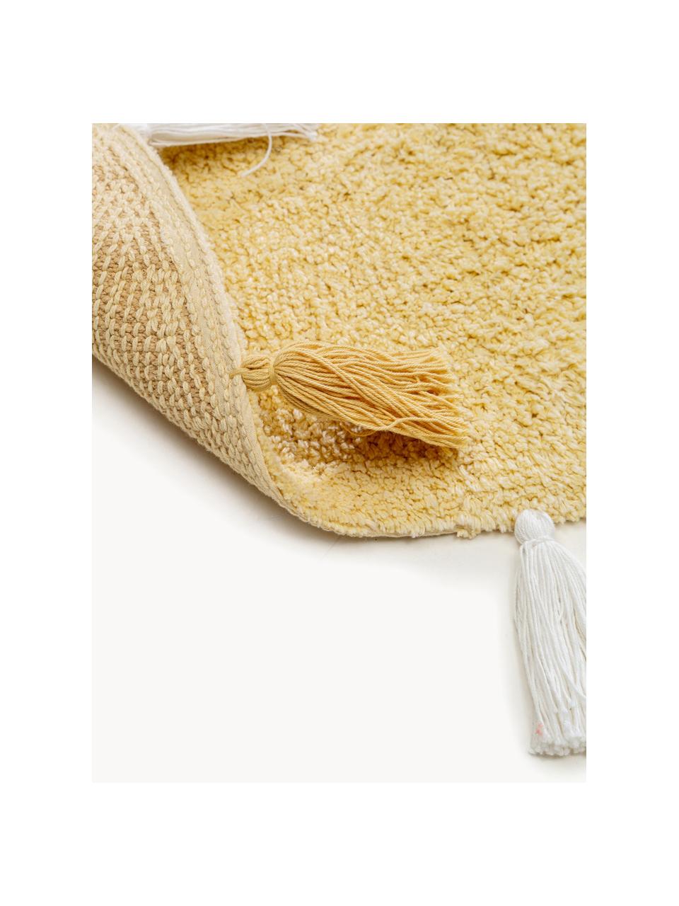 Alfombra infantil redonda artesanal de algodón con borlas Malu, 100% algodón, Amarillo claro, Ø 100 cm (Tamaño XS)