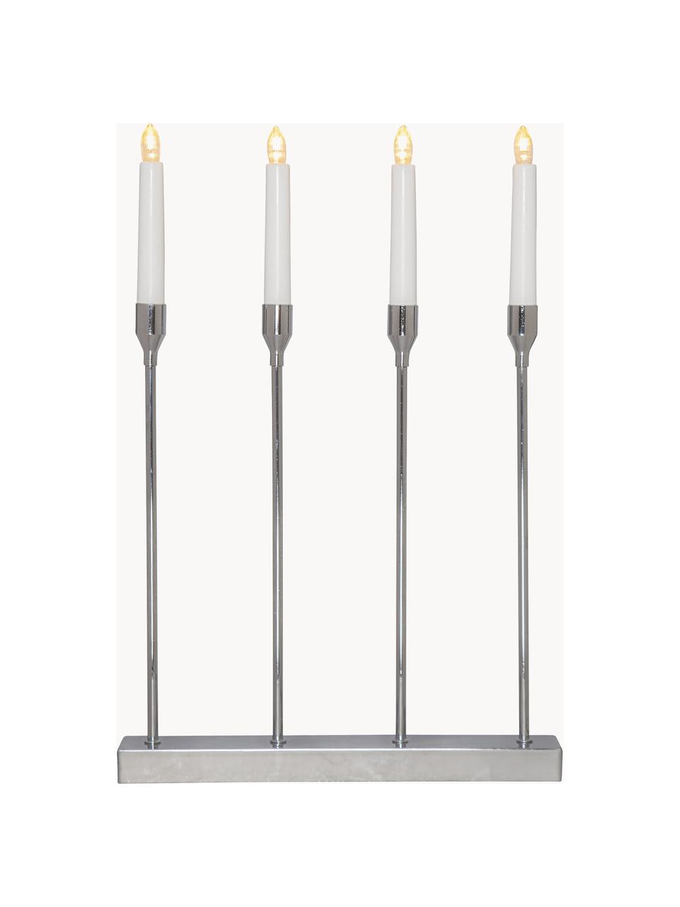 Candelabro con funzione timer Lottie, Candelabro: metallo rivestito, Argentato, bianco, Larg. 33 x Alt. 48 cm