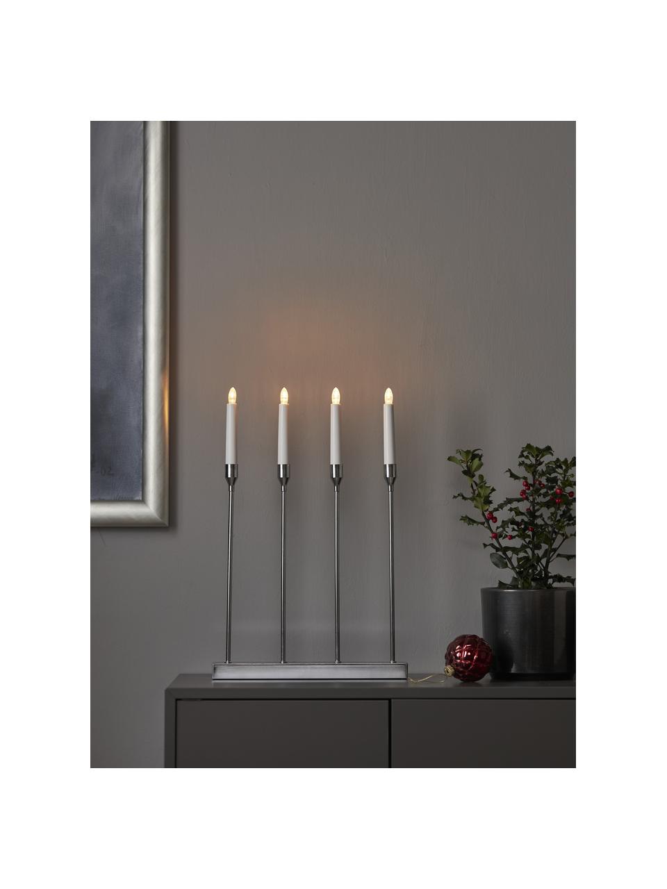 Candelabro con funzione timer Lottie, Candelabro: metallo rivestito, Argentato, bianco, Larg. 33 x Alt. 48 cm