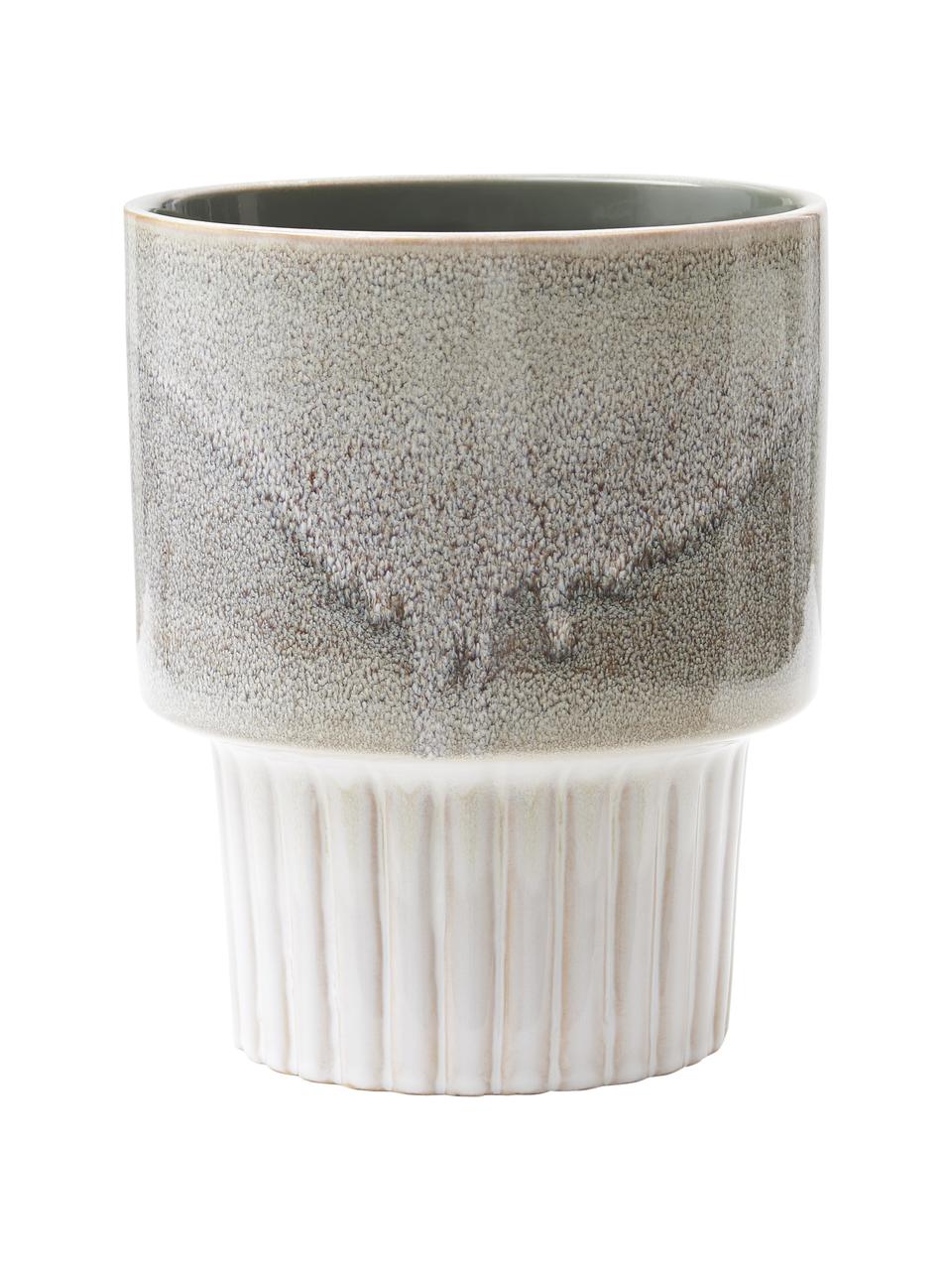 Cache-pot céramique Emine, Céramique, émail, Tons gris, blanc crème, Ø 18 x haut. 23 cm