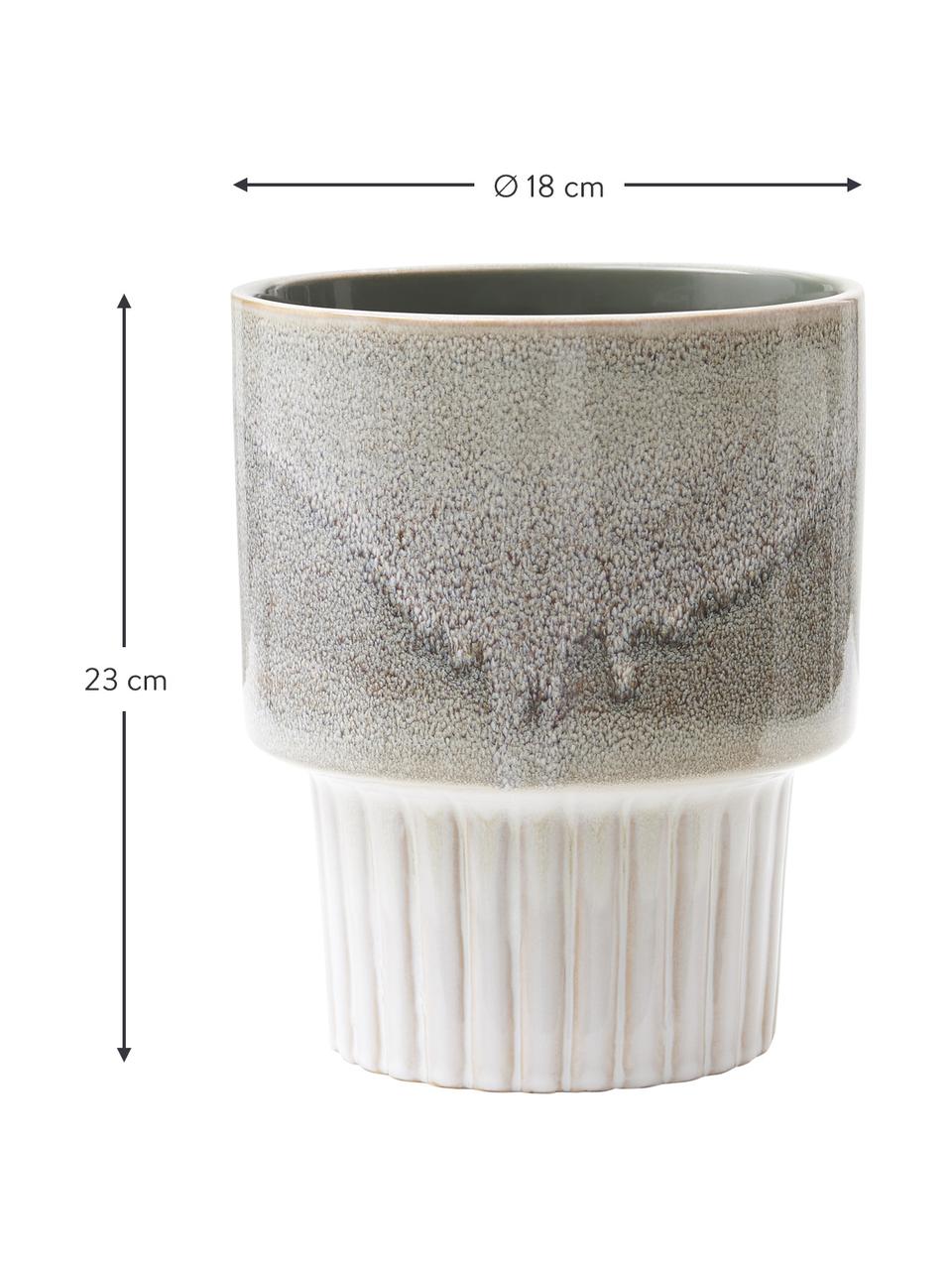 Macetero de cerámica Emine, Cerámica, esmaltada, Tonos grises, blanco crema, Ø 18 x Al 23 cm
