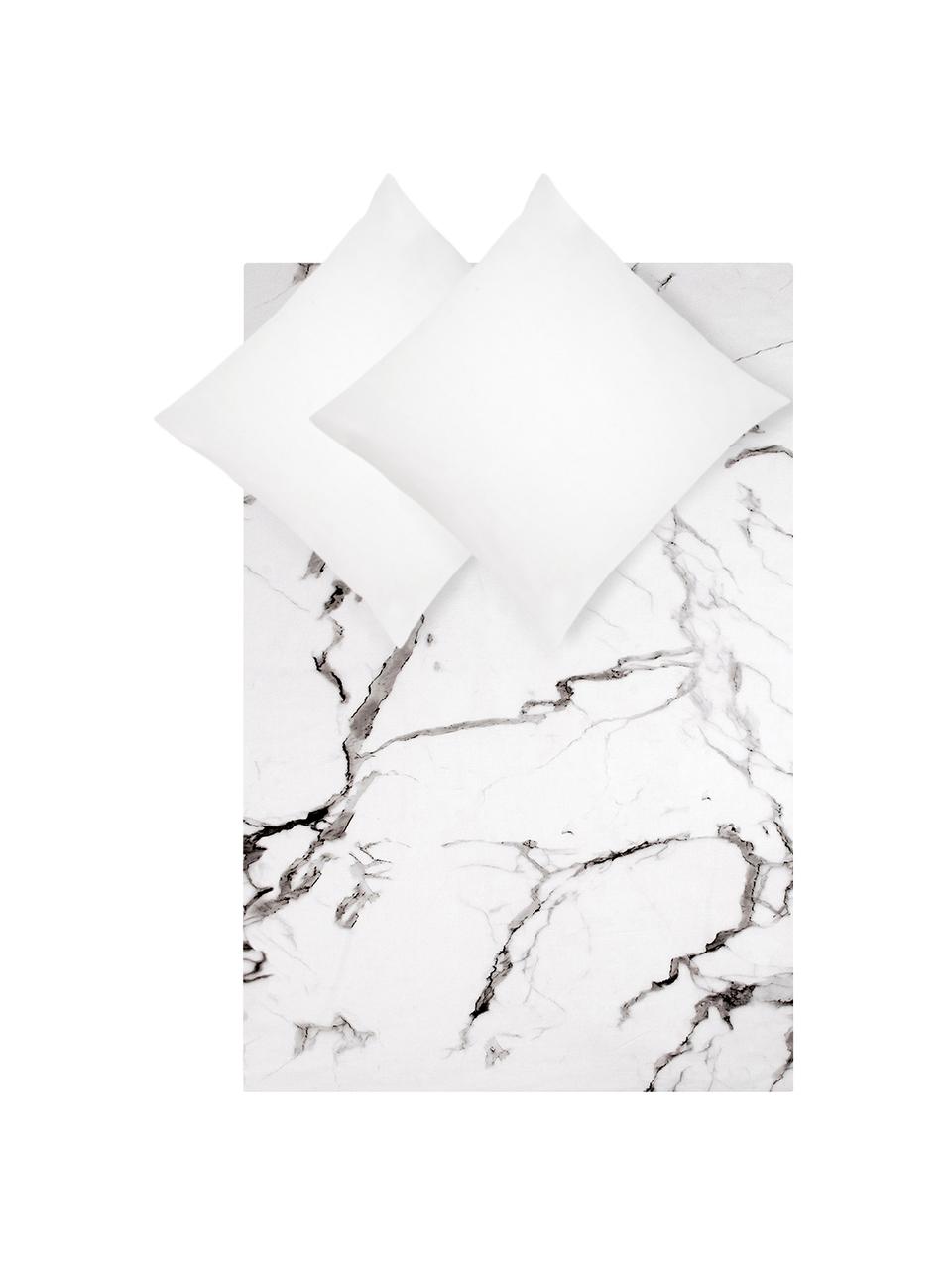 Baumwollperkal-Bettwäsche Malin mit Marmor-Muster, Webart: Perkal Fadendichte 200 TC, Weiß, Grautöne, 200 x 200 cm + 2 Kissen 80 x 80 cm