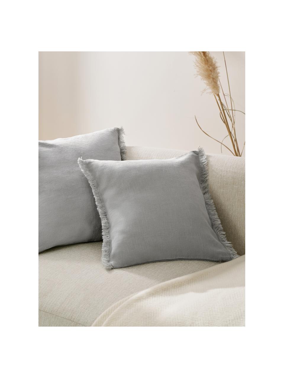 Housse de coussin pur lin avec franges Luana, 100 % pur lin

Le lin est naturellement doté d'un toucher plutôt rugueux et d'un aspect froissé
Sa résistance élevée au accrocs lui confère robustesse et longévité, Gris clair, larg. 40 x long. 40 cm