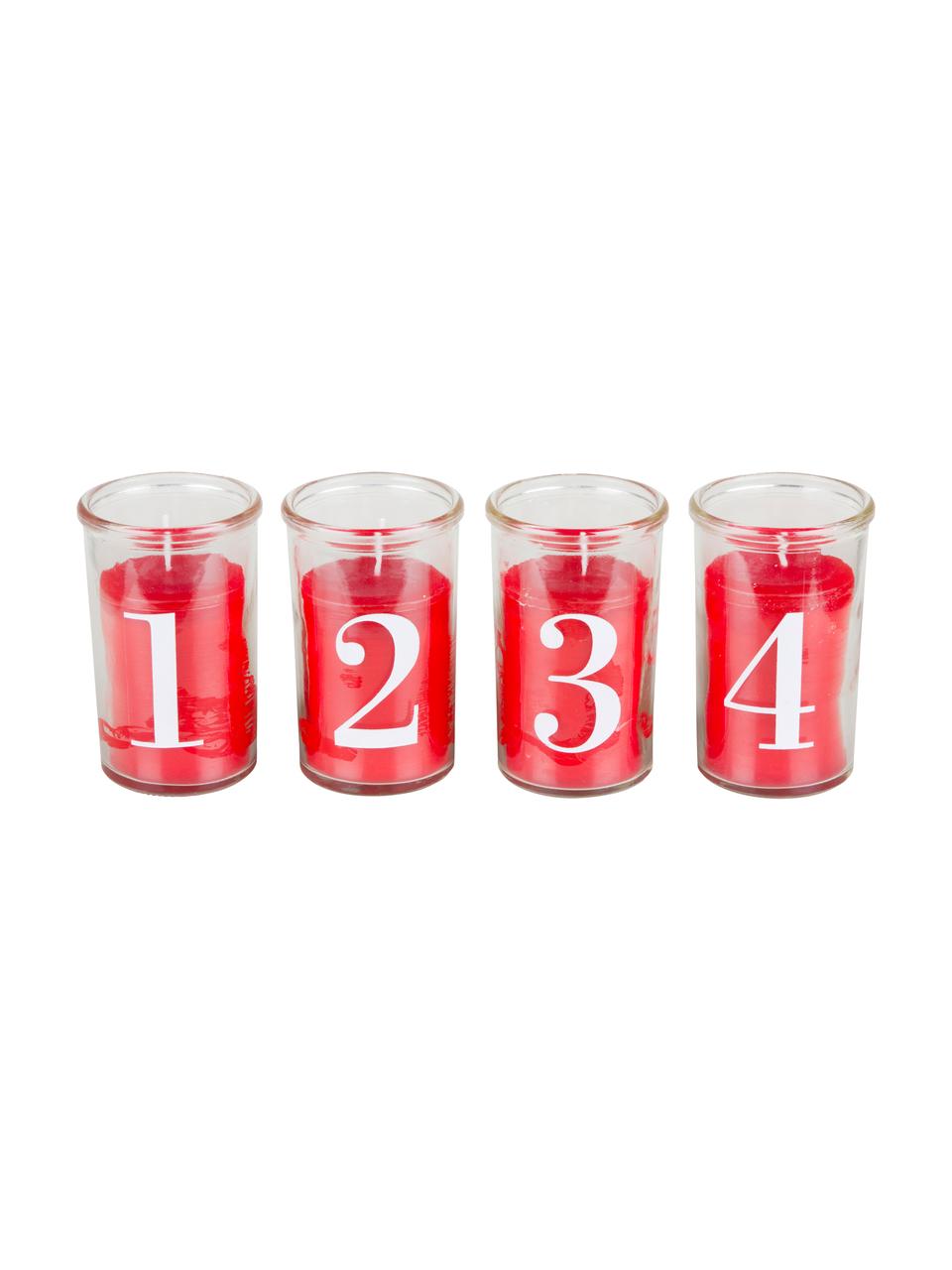 Set 4 candele dell'Avvento Numero, Contenitore: vetro, Rosso, Ø 6 x Alt. 10 cm