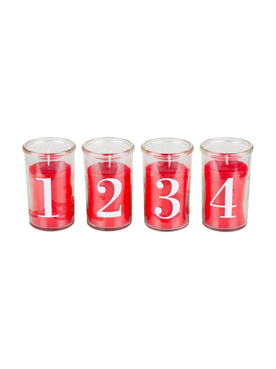 Set de velas de Adviento Numero, 4 uds., Recipiente: vidrio, Rojo, Ø 6 x Al 10 cm