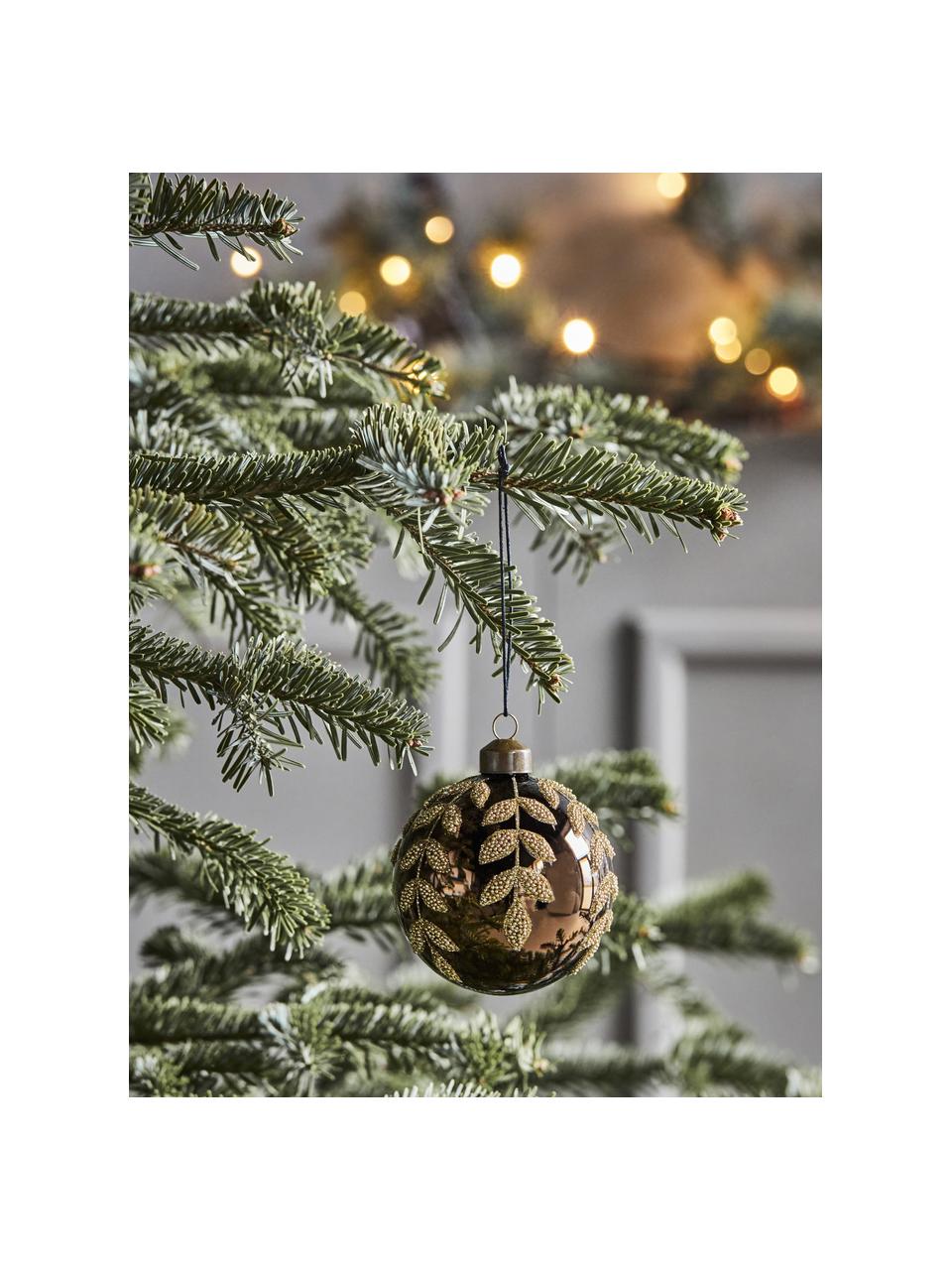 Boules de Noël peintes à la main Tani, 4 pièces, Verre, Brun foncé, doré, Ø 8 cm