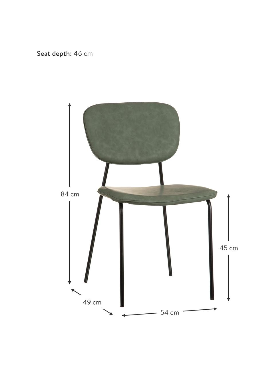 Silla tapizada en cuero sintético Iskia, apilable, Tapizado: cuero sintético (95% poli, Estructura: aglomerado, Patas: metal, Verde, negro, An 54 x F 49 cm