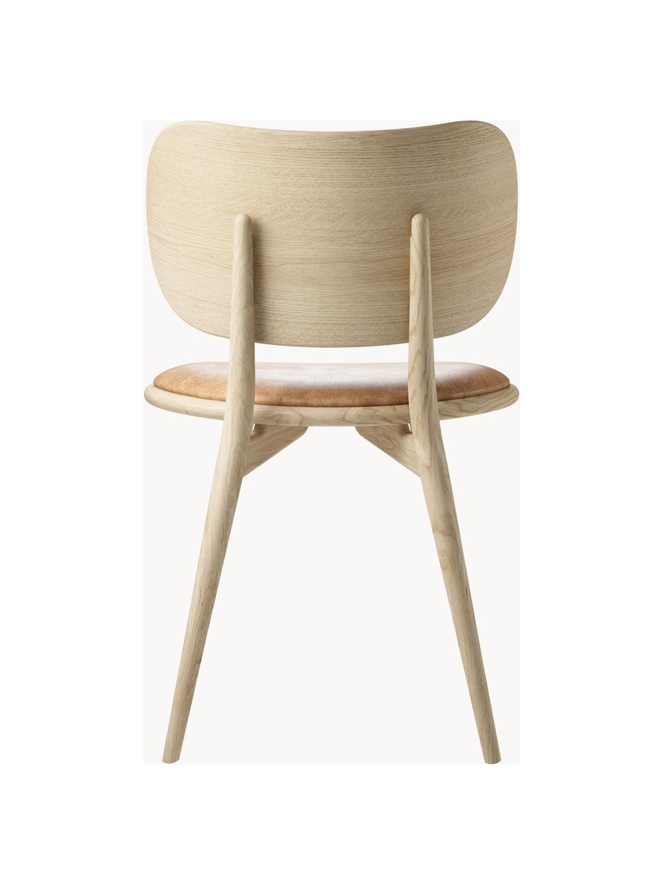 Kožená židle s dřevěnými nohami Rocker, ručně vyrobená, Béžová, dubové dřevo, světlá, Š 52 cm, H 44 cm