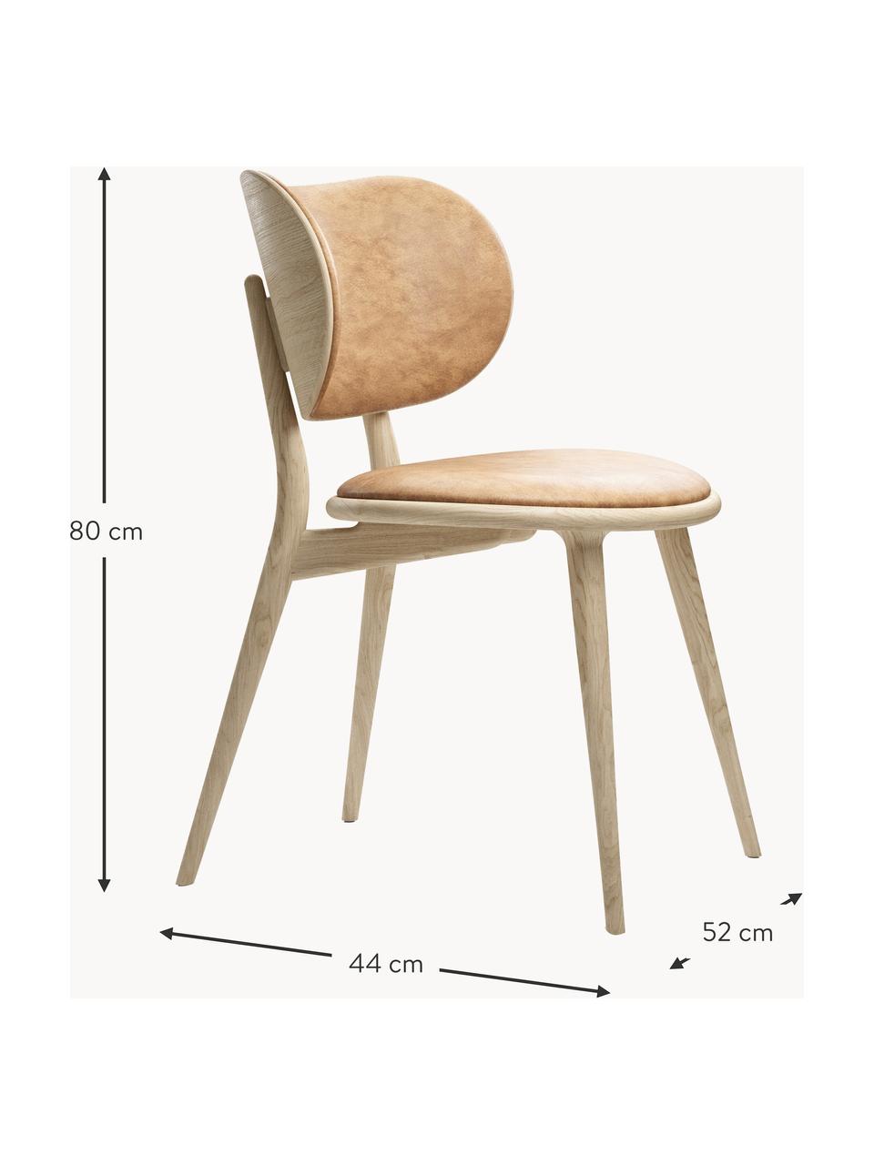 Chaise en bois artisanale avec assise en cuir Rocker, Cuir beige, bois de chêne clair, larg. 52 x prof. 44 cm