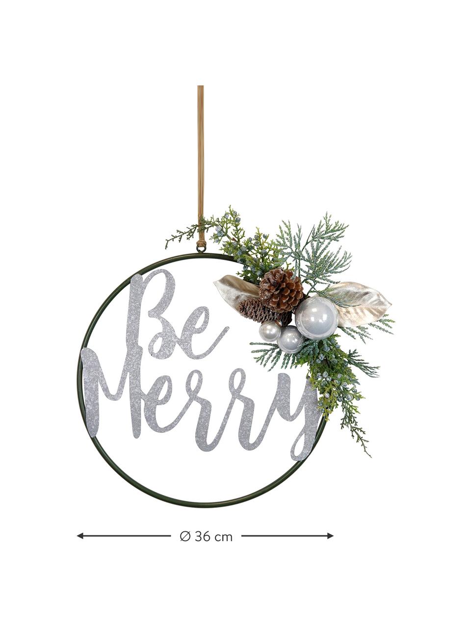 Decoratieve hanger Be Merry, Metaal, kunststof, kegel, Groen, zilverkleurig, Ø 36 cm