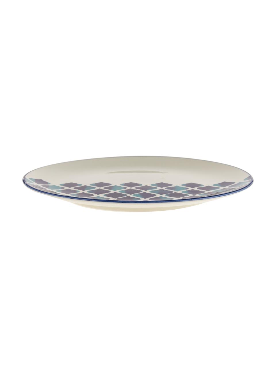 Handgemaakte dinerborden Ikat, 6 stuks, Keramiek, Wit, blauw, Ø 26 cm