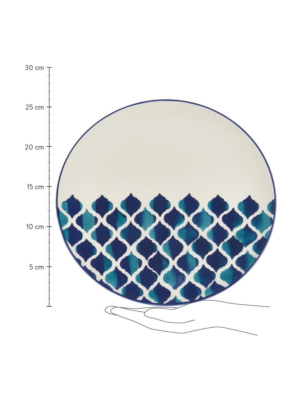 Ručne vyrobený plytký tanier Ikat, 6 ks, Keramika, Biela, modrá, Ø 26 cm