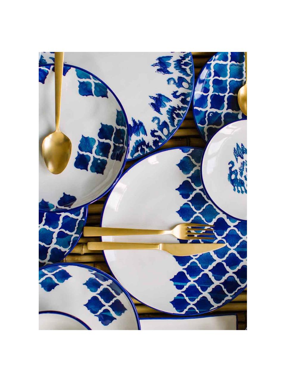 Handgemachte Speiseteller Ikat, 6 Stück, Keramik, Weiß, Blau, Ø 26 cm