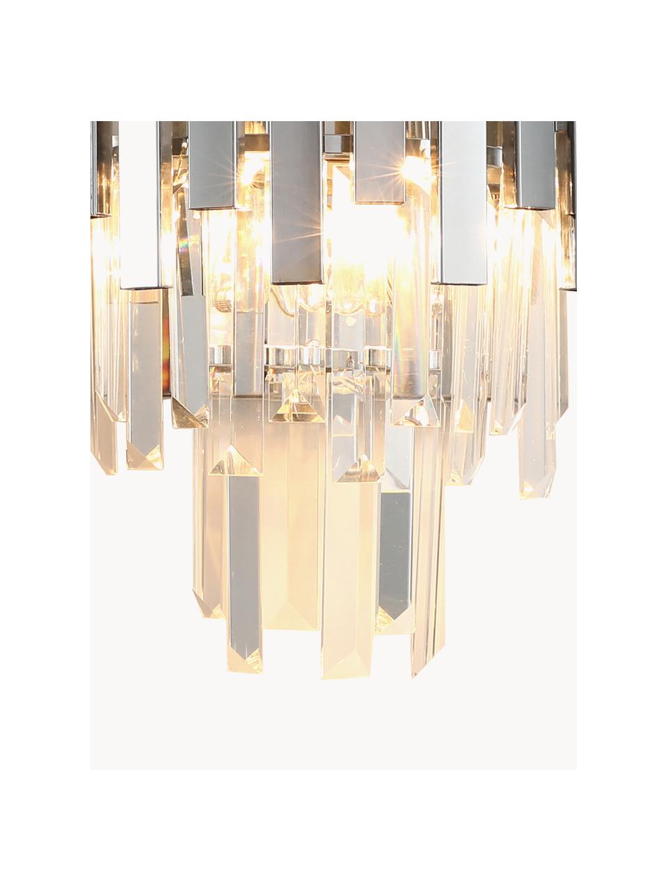 Handgemaakte wandlamp Aspen, Lampenkap: glas, gecoat metaal, Zilverkleurig, transparant, B 25 x H 35 cm
