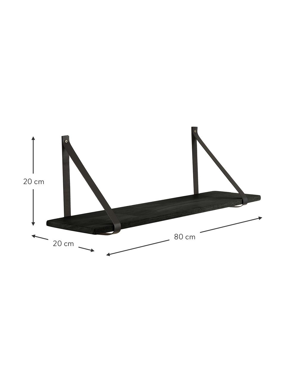 Estante de pared con correas de cuero Forno, Estante: madera de caucho recubier, Madera de caucho pintada negro, An 80 x F 20 cm
