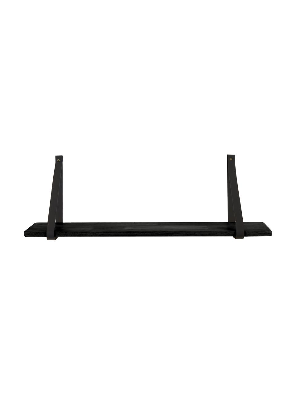 Estante de pared con correas de cuero Forno, Estante: madera de caucho recubier, Madera de caucho pintada negro, An 80 x F 20 cm