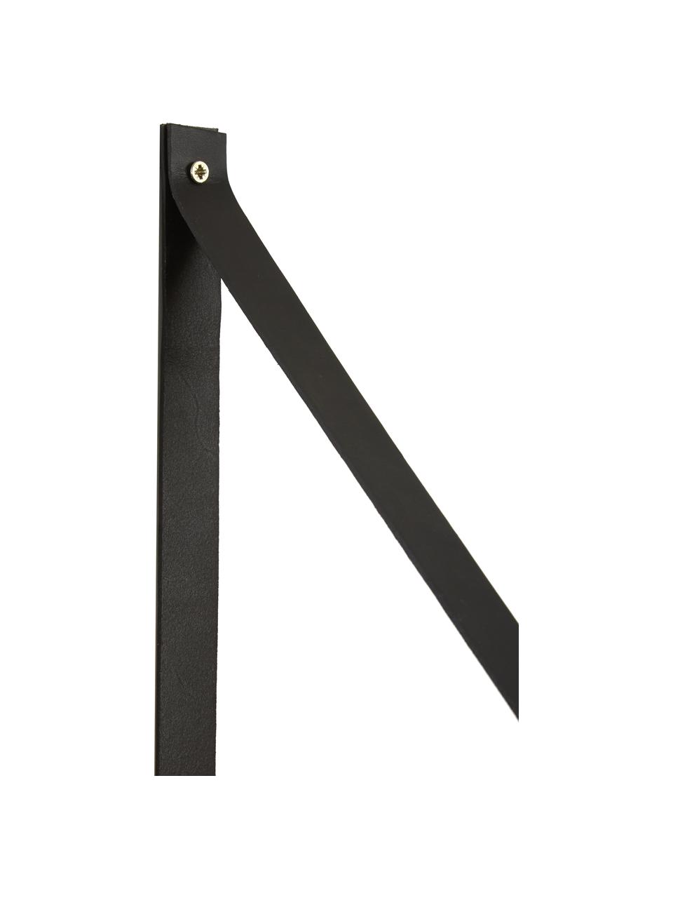 Wandrek Forno met leren riemen, Plank: gelakt rubberhout, Riemen: leer, Rubberhout, zwart gelakt, B 80 x D 20 cm