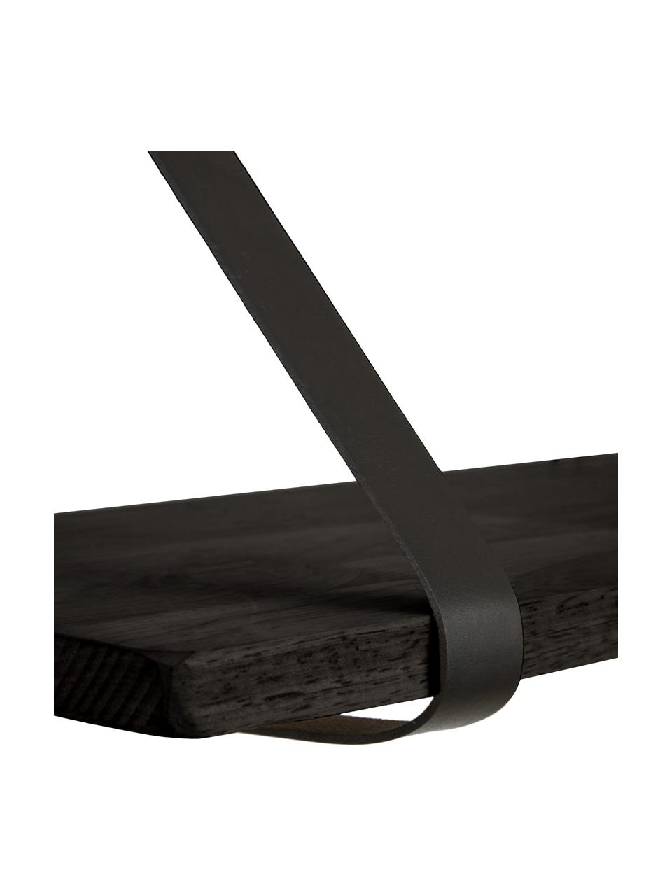Mensola con cinturini in pelle Forno, Mensola: legno di albero della gom, Nero, Larg. 80 x Alt. 20 cm