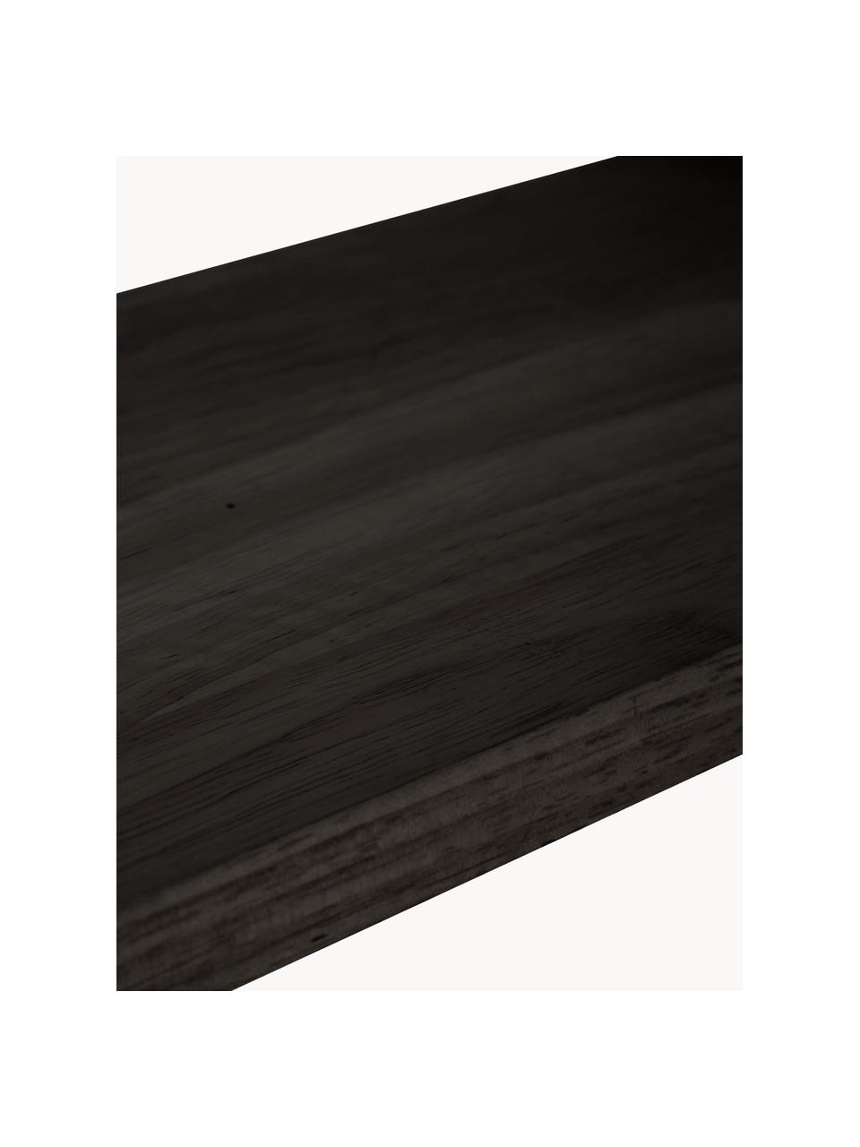 Mensola con cinturini in pelle Forno, Mensola: legno di albero della gom, Legno di caucciù laccato nero, Larg. 80 x Alt. 20 cm