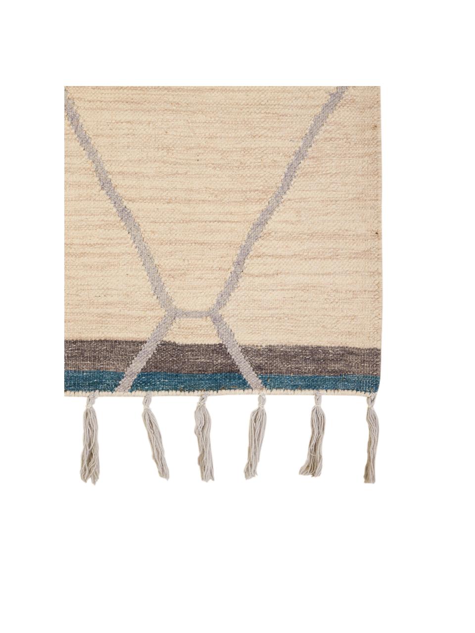 Vzorovaný vlnený koberec so strapcami Jazmin, Béžová, sivá, modrá