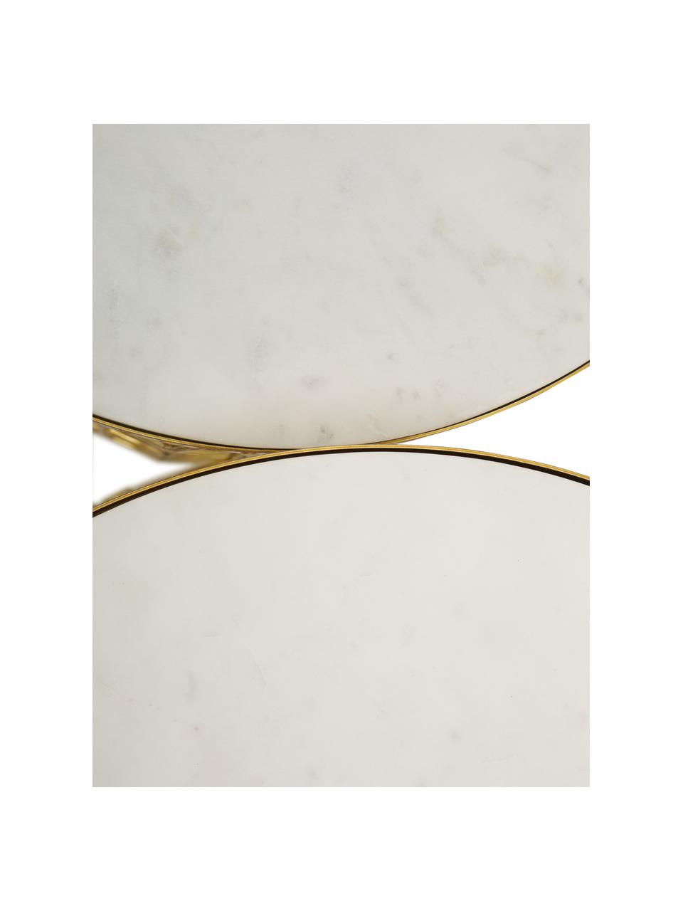 Table d'appoint en marbre Blake, 2 élém., Blanc, marbré, couleur dorée, Lot de différentes tailles