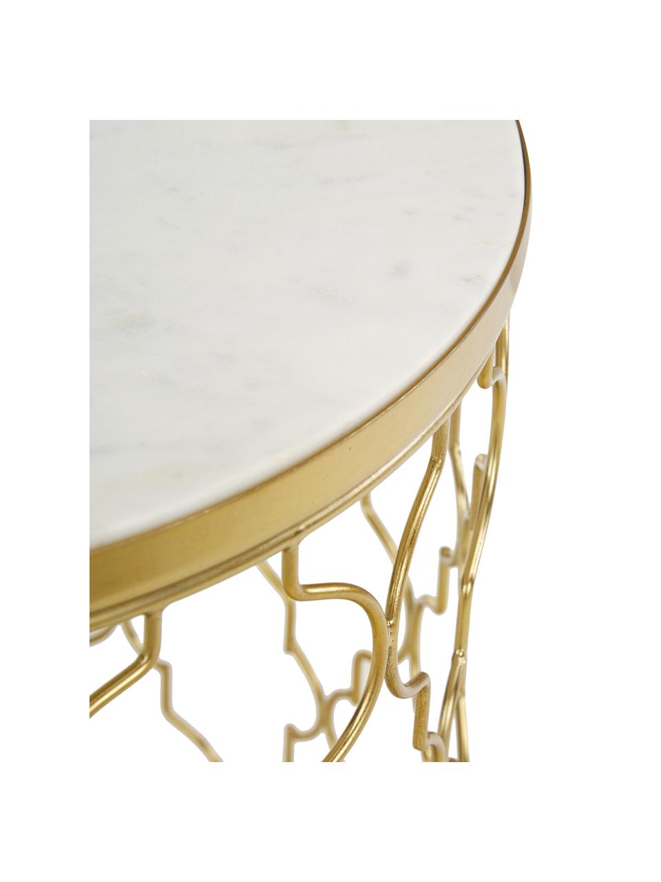 Table d'appoint en marbre Blake, 2 élém., Blanc, marbré, couleur dorée, Lot de différentes tailles