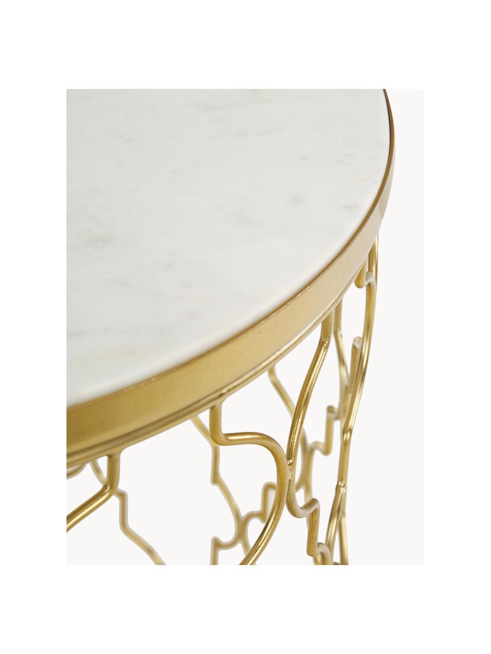 Set di 2 tavolini in marmo Blake, Bianco marmorizzato, dorato, Set in varie misure