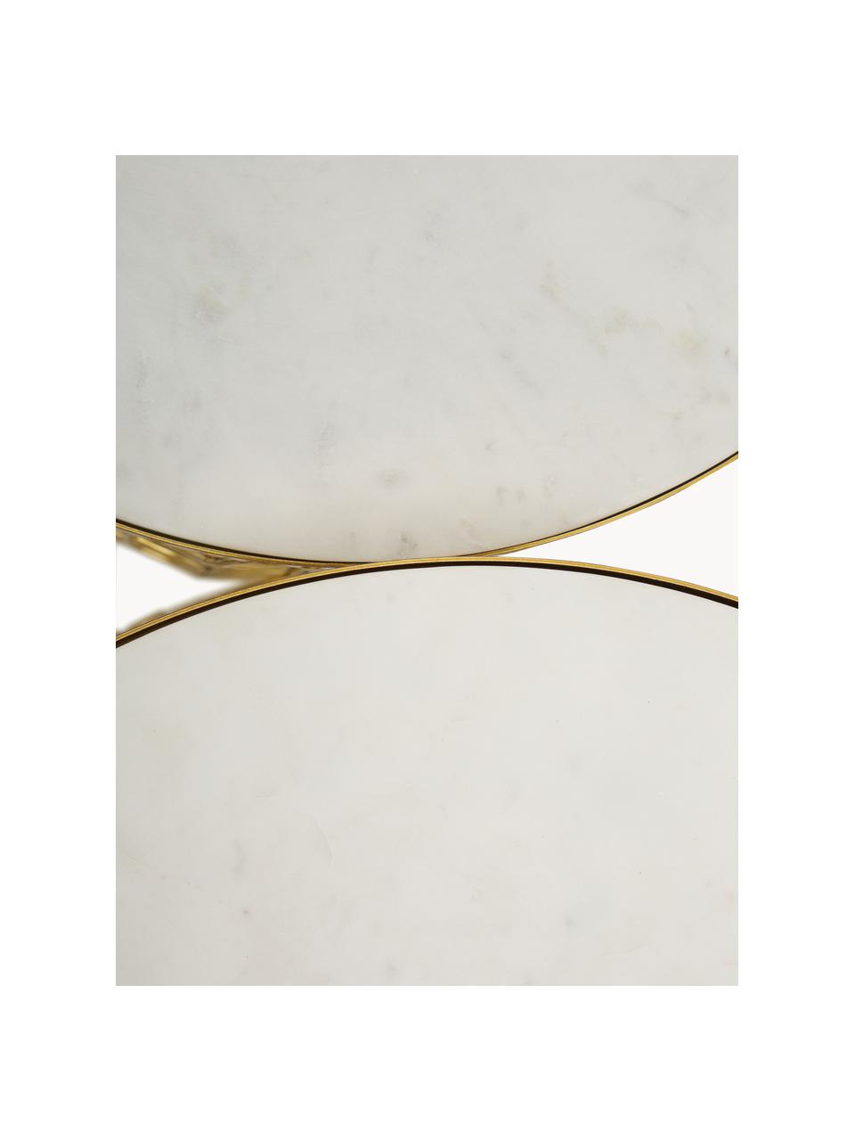 Set di 2 tavolini in marmo Blake, Bianco marmorizzato, dorato, Set in varie misure