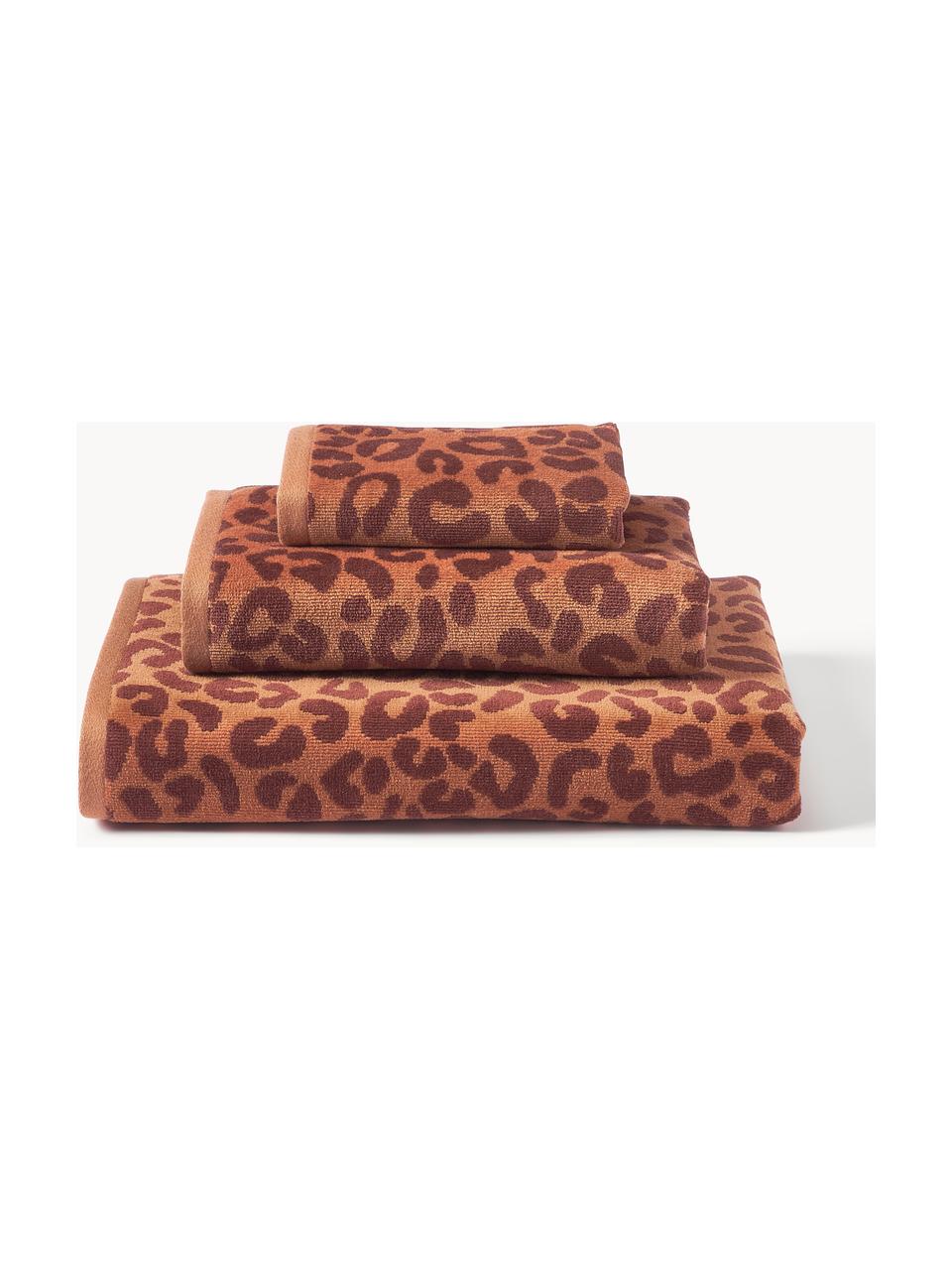 Set di asciugamani Leo, in varie misure, Terracotta, marrone scuro, Set da 3 (asciugamano ospite, asciugamano e telo bagno)
