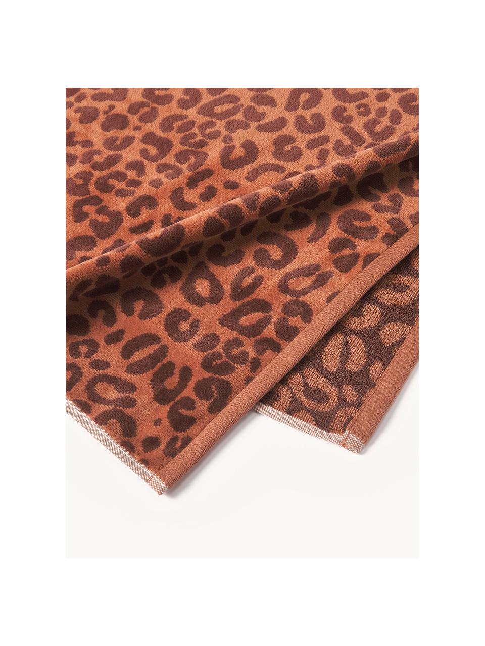 Lot de serviettes de bain Leo, tailles variées, Terracotta, brun foncé, 3 éléments (1 serviette invité, 1 serviette de toilette et 1 drap de bain)