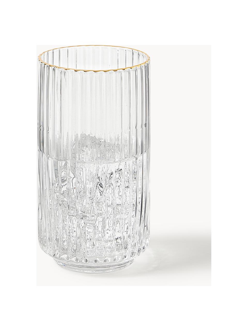 Verres à long drink soufflés bouche Aleo, 4 pièces, Verre sodo-calcique, Transparent avec bord doré, Ø 7 x haut. 14 cm, 430 ml