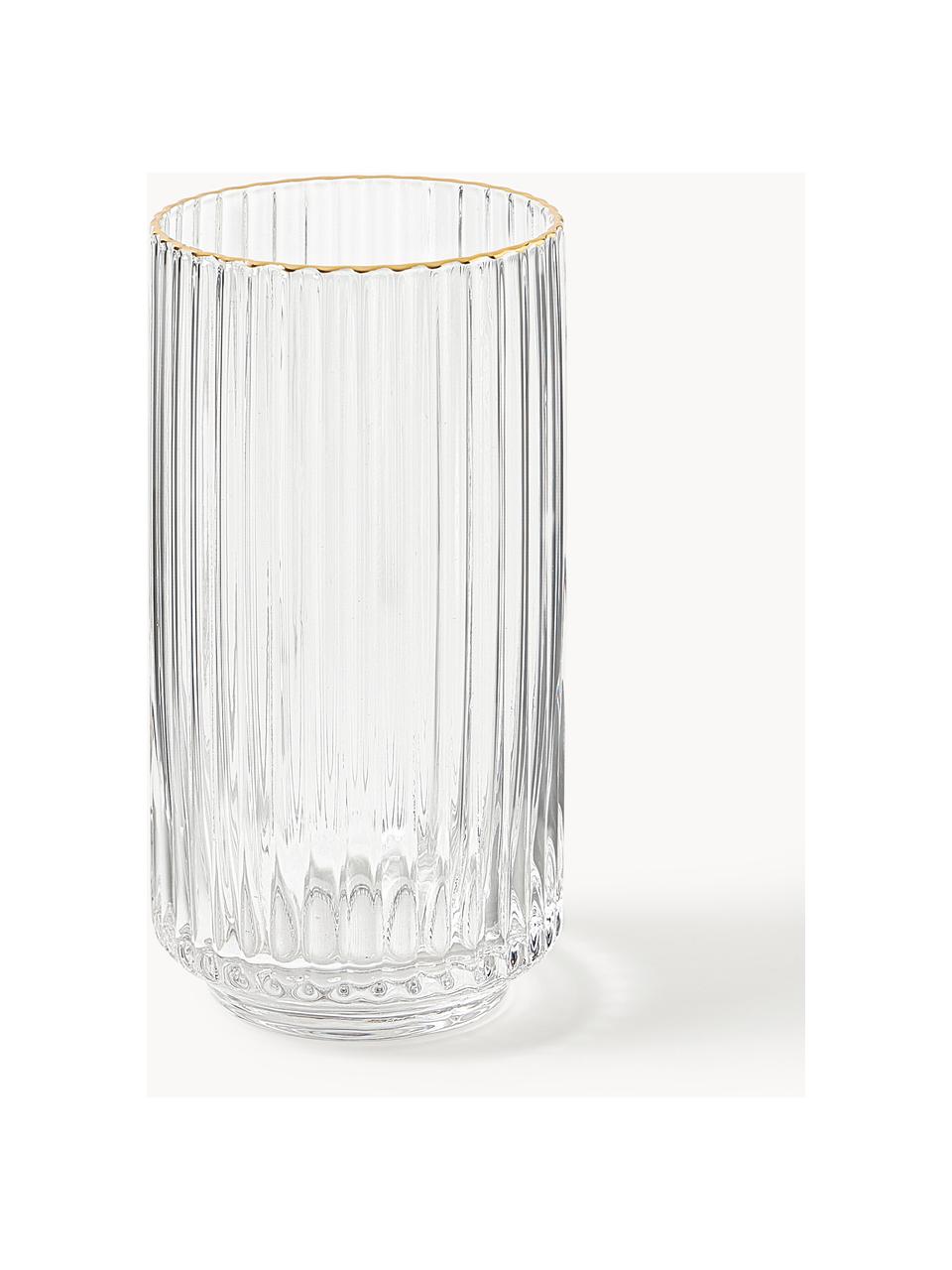 Vasos highball soplados artesanalmente Aleo, 4 uds., Vidrio sódico-cálcico, Transparente con borde dorado, Ø 7 x Al 14 cm, 430 ml