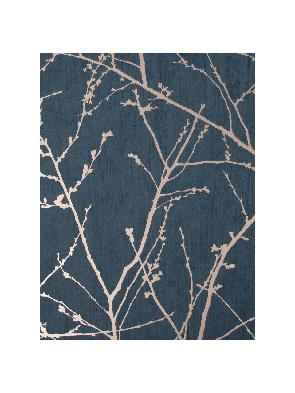 Tapete Nature Blue, Vlies, Blau, Kupferfarben, 52 x 1005 cm