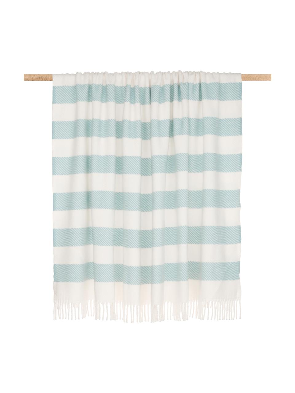 Plaid a righe Candy, 50% cotone, 50% acrilico, Azzurro, bianco spezzato, Larg. 140 x Lung. 180 cm