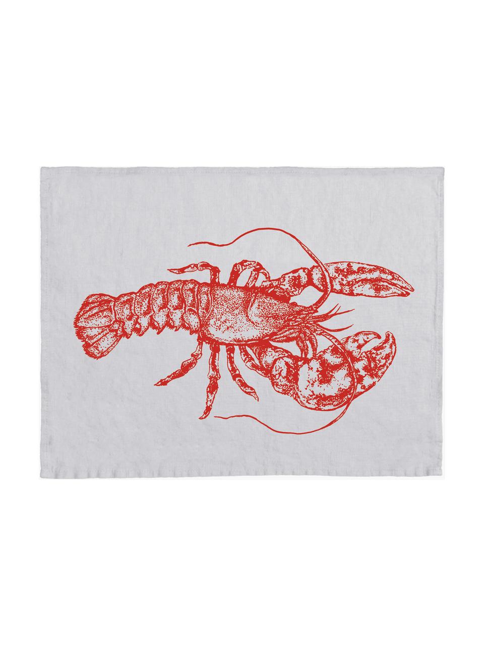 Ľanové prestieranie Lobster, 100 % ľan, Svetlosivá, červená, Š 37 x D 50 cm